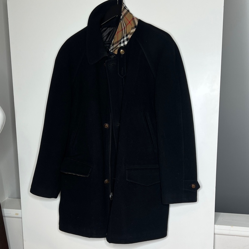 Burberry Men’s XL Wool Nylon Cashmere Zip and Button Car Coat Made in Italy
